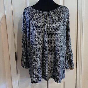MICHAEL Michael Kors 3/4 bell sleeve geometric scoop neck blouse Sz L